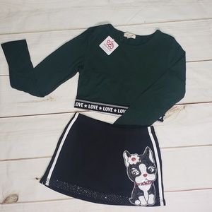 Long Sleeve "LOVE" tween top and Sequin Dog Skort
